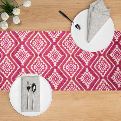 Red floral printed table runner