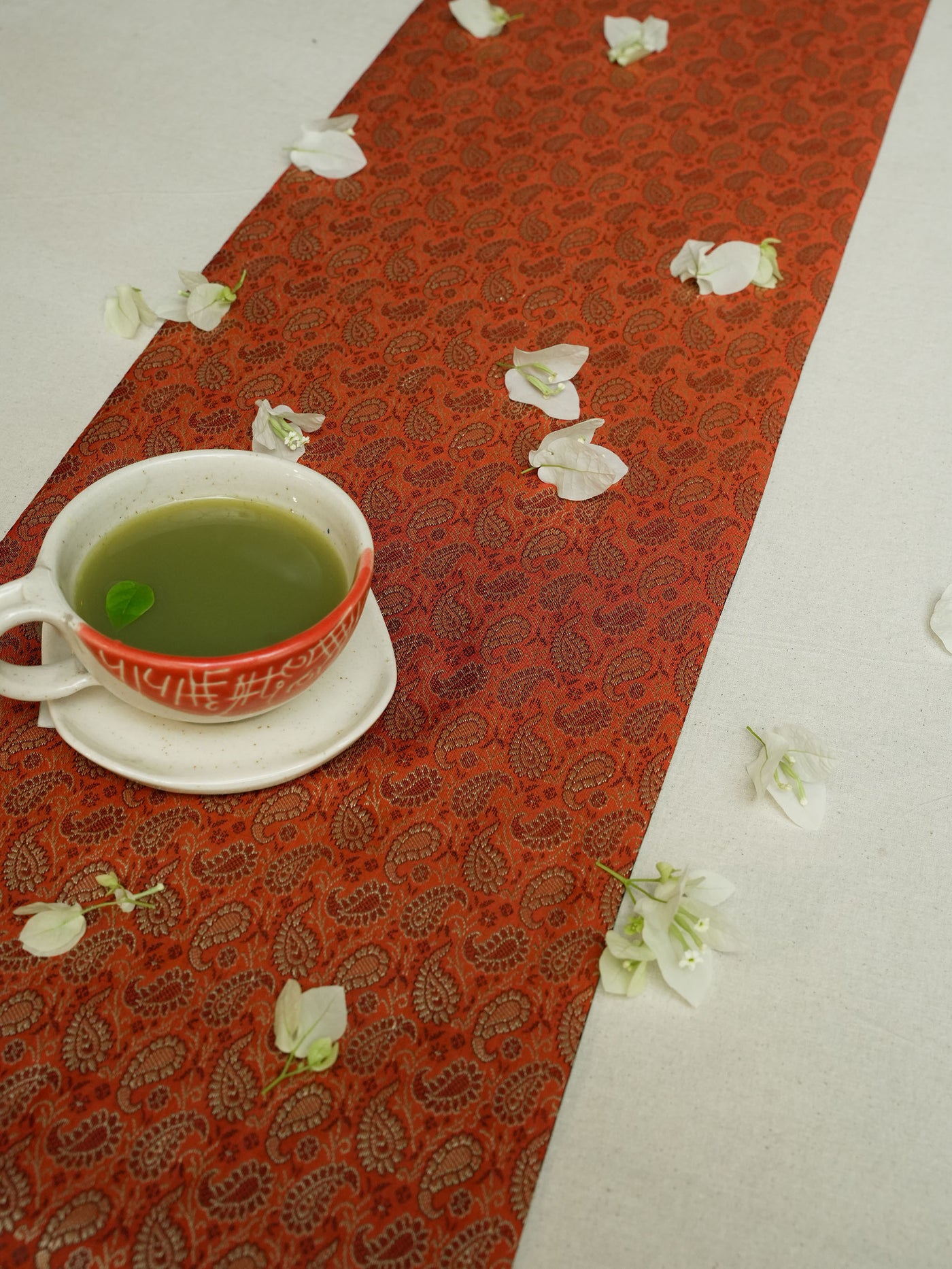 Vibrant orange  Jacquard Table Runner