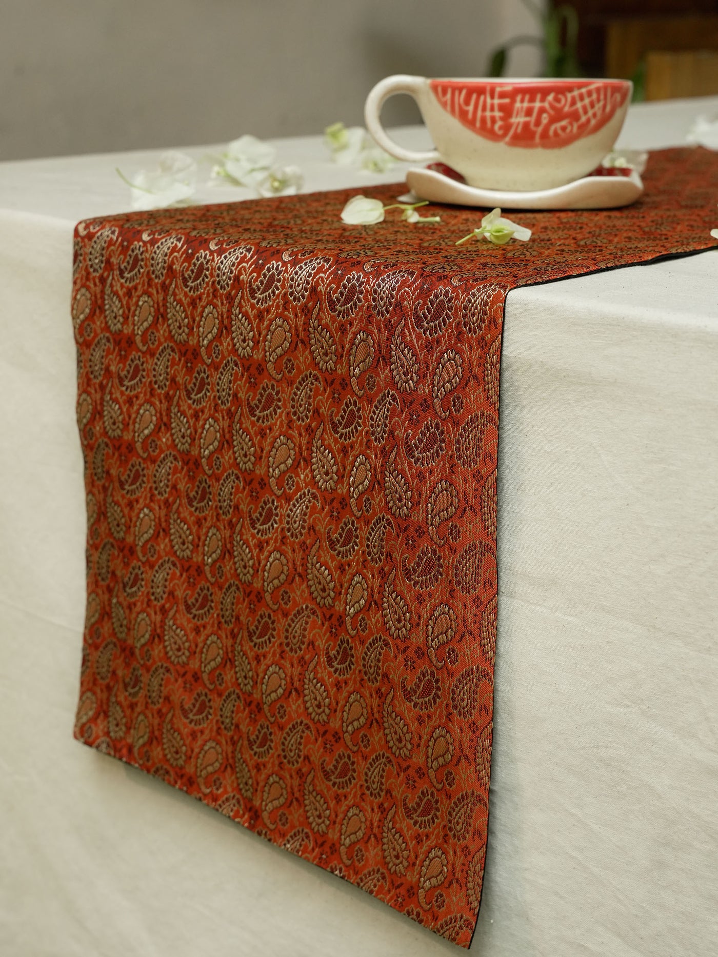 Vibrant orange  Jacquard Table Runner