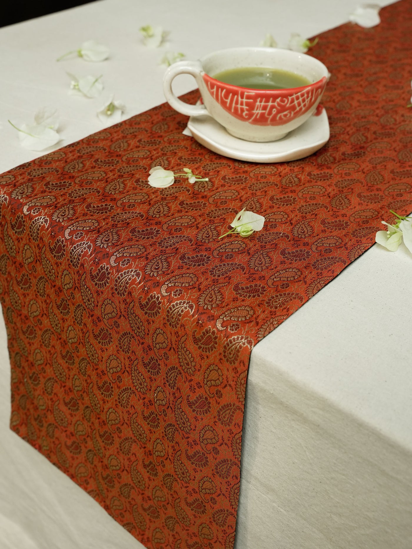 Vibrant orange  Jacquard Table Runner