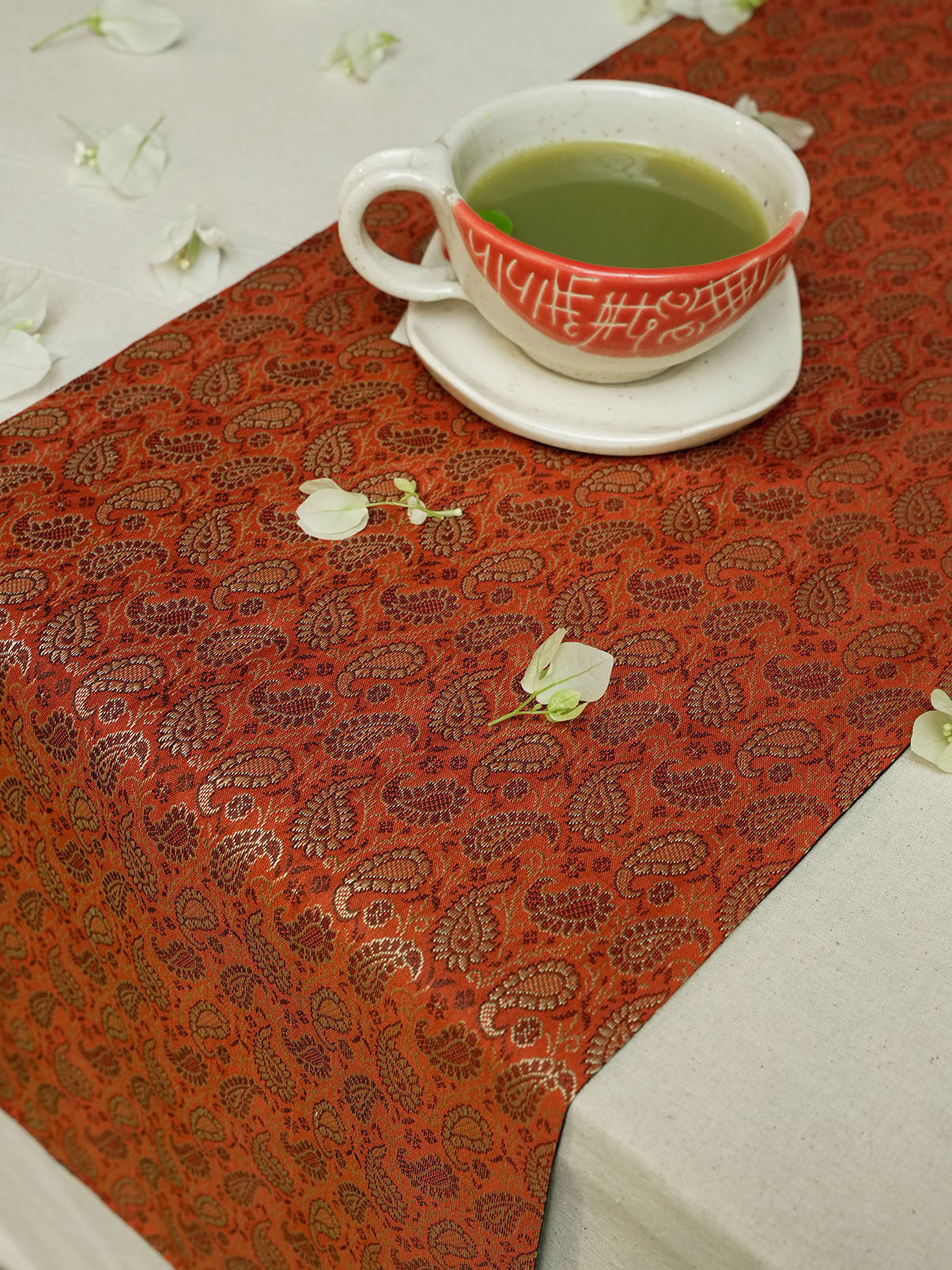 Vibrant orange  Jacquard Table Runner