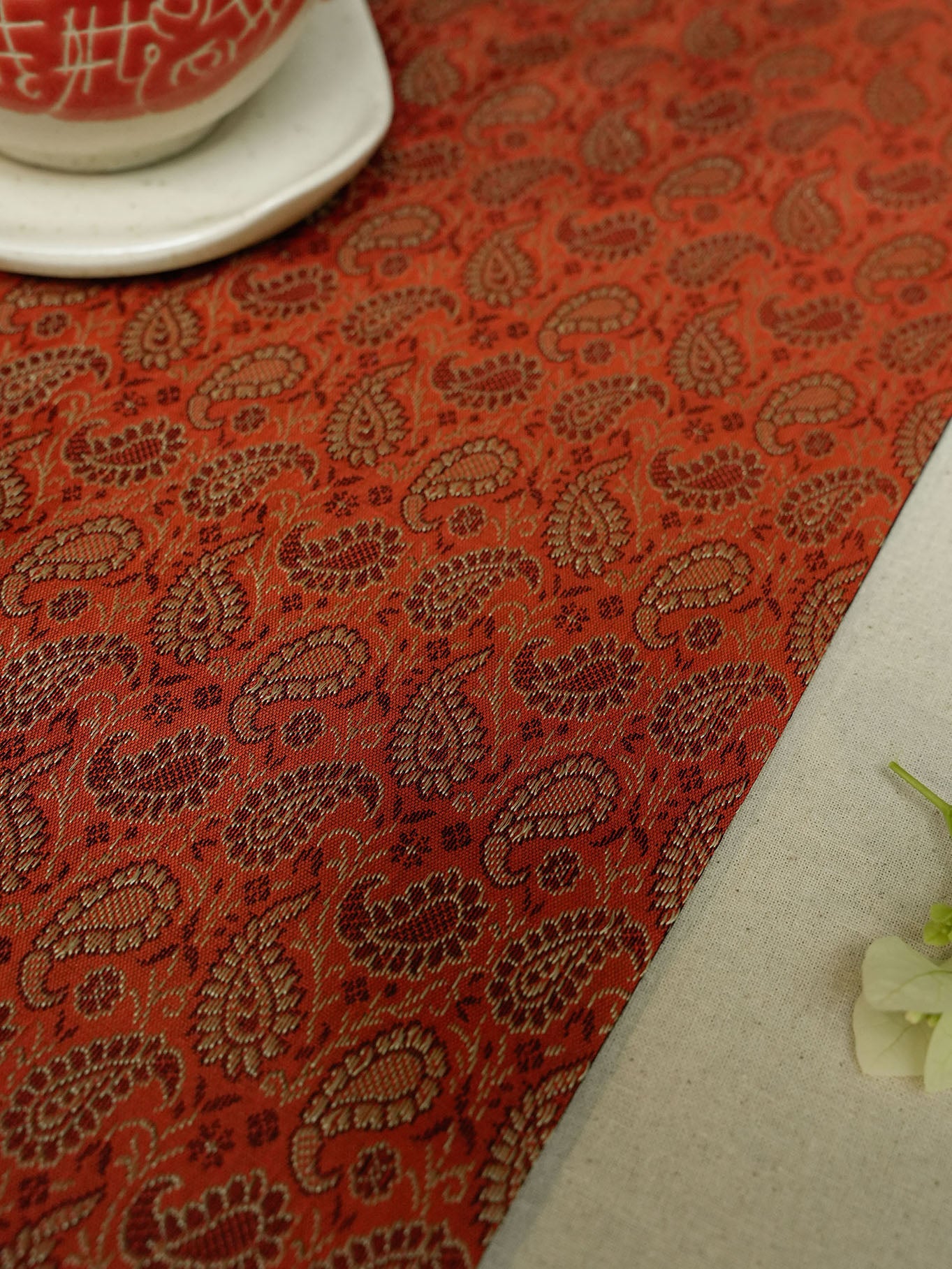 Vibrant orange  Jacquard Table Runner