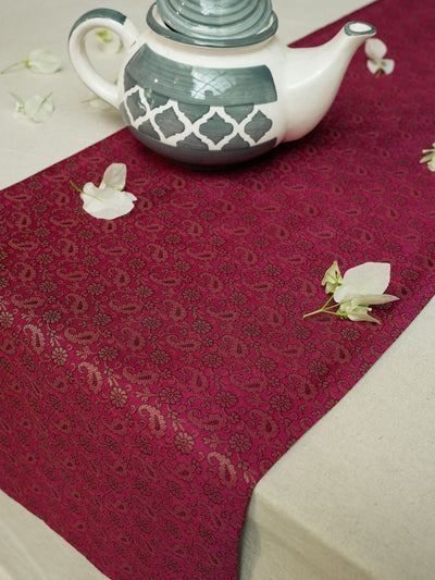 Opulent Pink Jacquard Table Runner