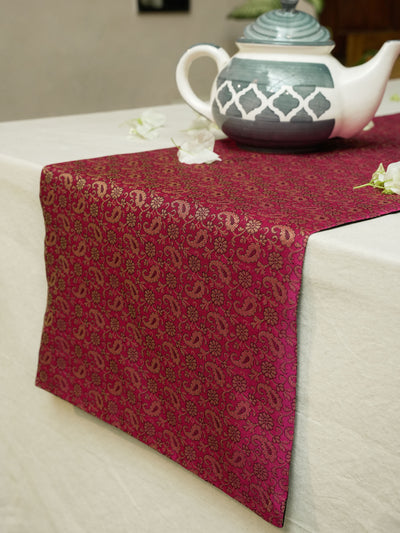 Opulent Pink Jacquard Table Runner