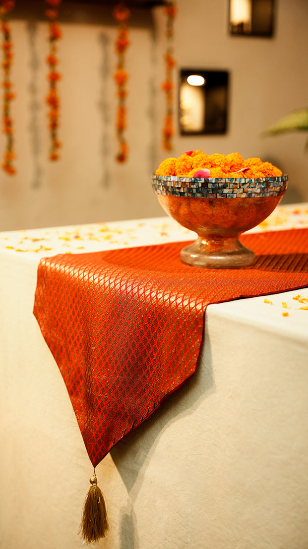 Vibrant Red Jacquard Weave Table Runner