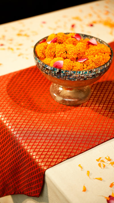 Vibrant Red Jacquard Weave Table Runner