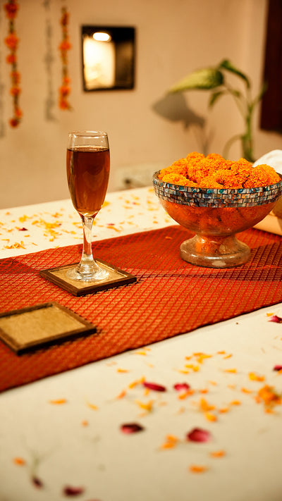 Vibrant Red Jacquard Weave Table Runner