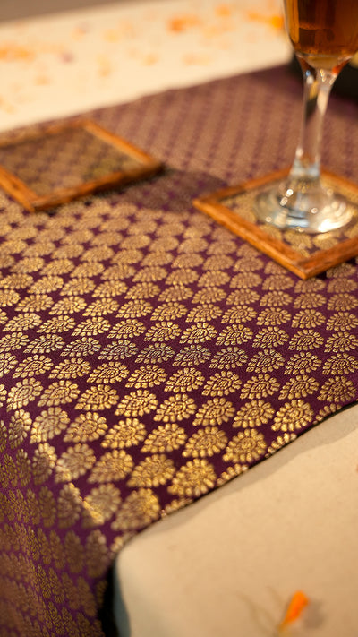 Ornate Purple Jacquard Weave Table Runner