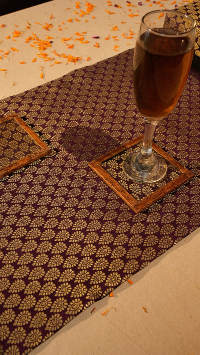 Elegant Purple Table Runner with Matching Tissue Box and Coaster Set