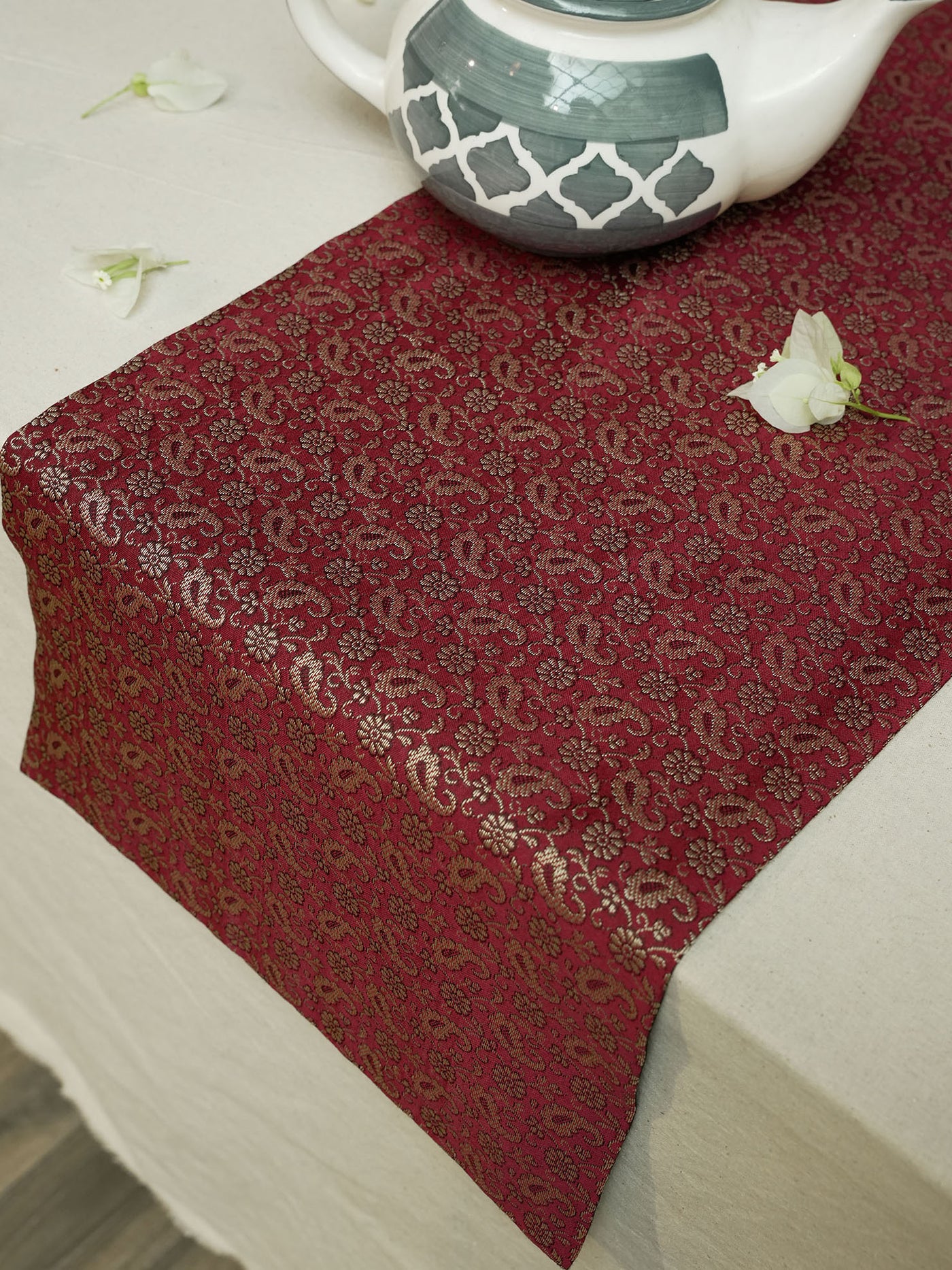 Classic Maroon Jacquard Weave Runner